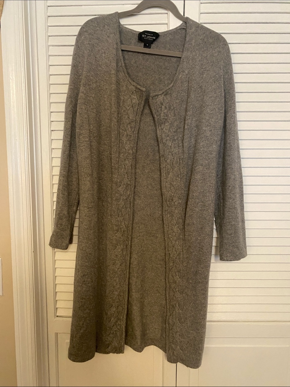 St. John Long Gray Open-Front Knit Cardigan